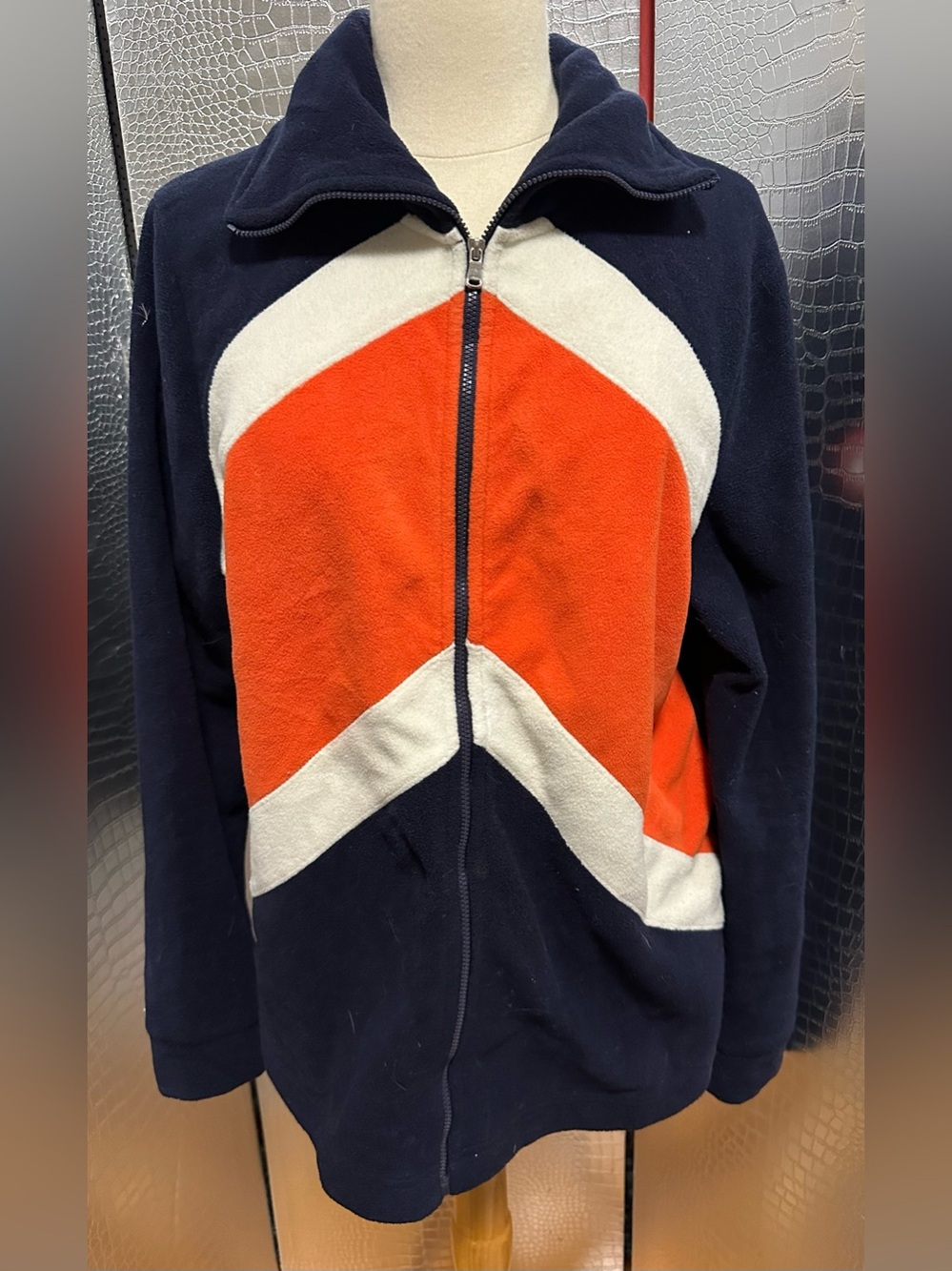 Ralph Lauren Active Navy Blue, Orange & White Zippered Jacket Sweatshirt